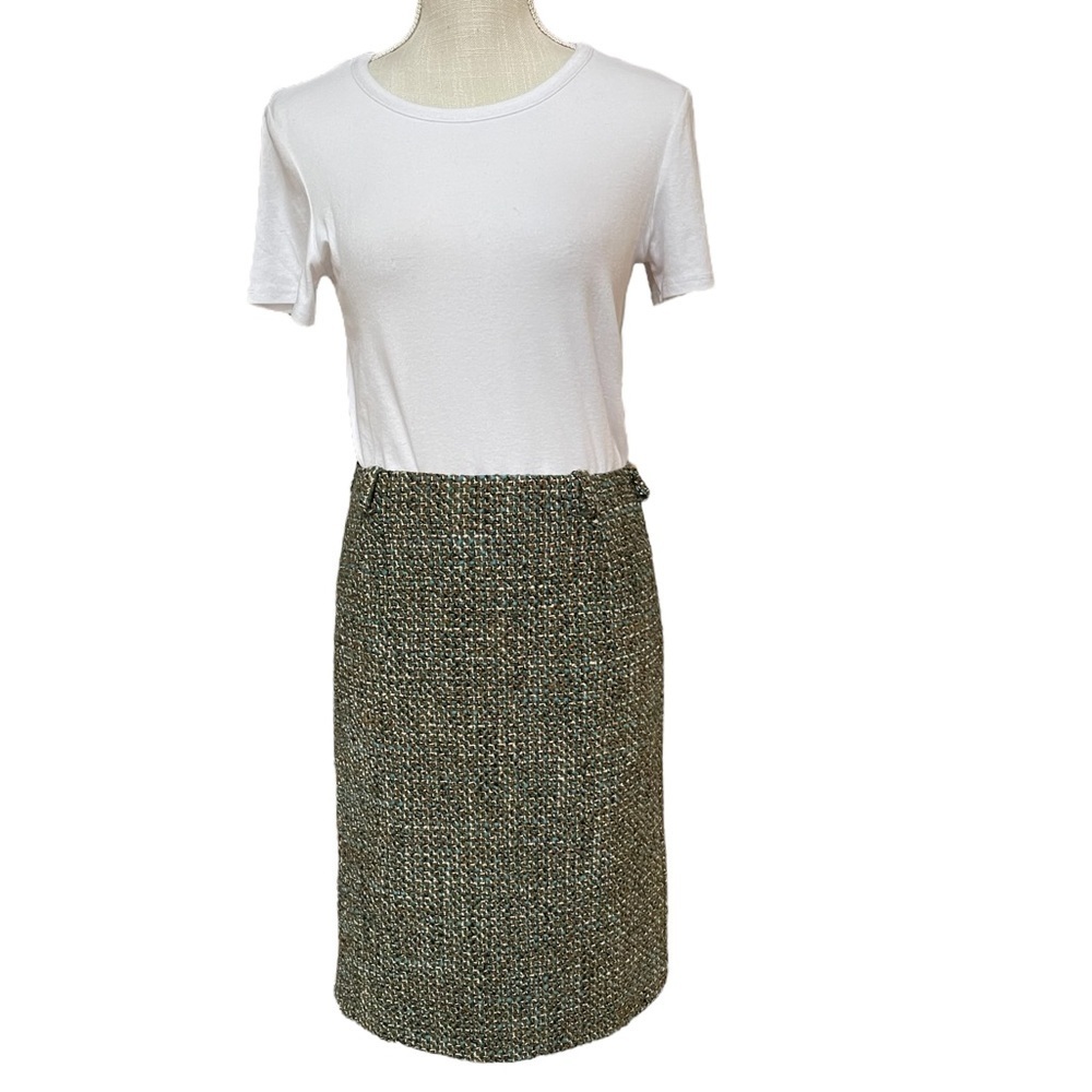 Max Mara Green Tweed Virgin Wool‎ Blend Pencil Skirt Size: 2